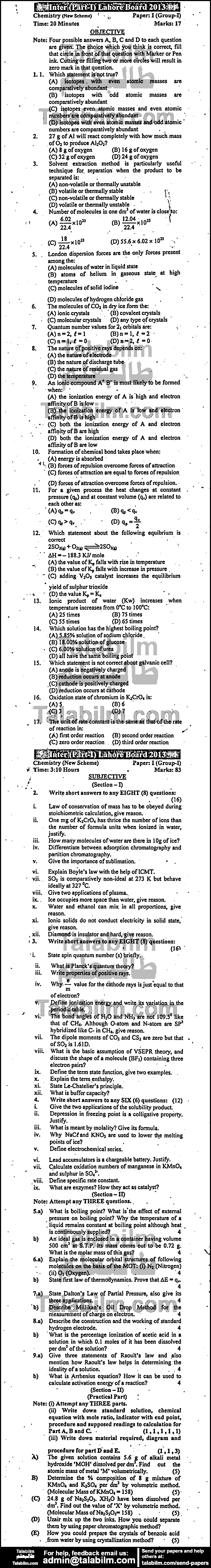 Chemistry 0 past paper for Group-I 2013