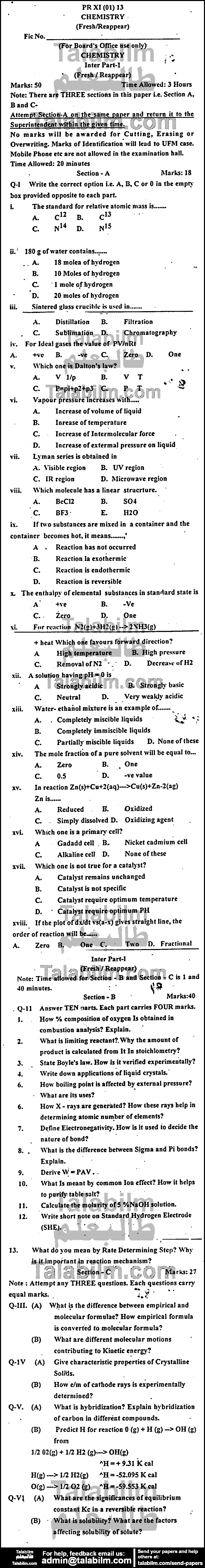 Chemistry 0 past paper for Group-I 2013