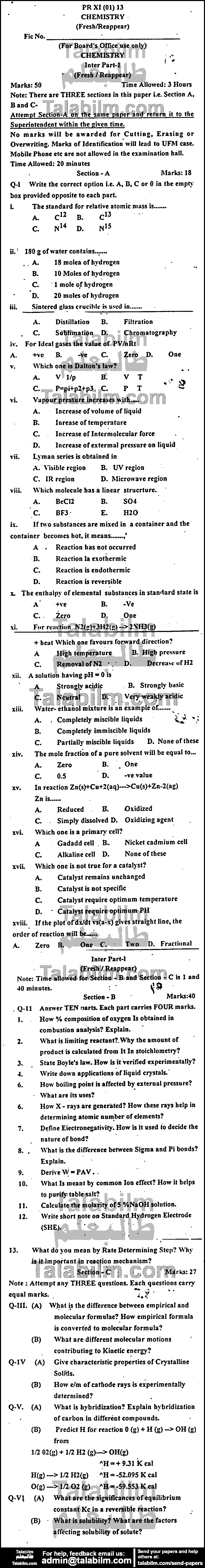 Chemistry 0 past paper for Group-I 2013