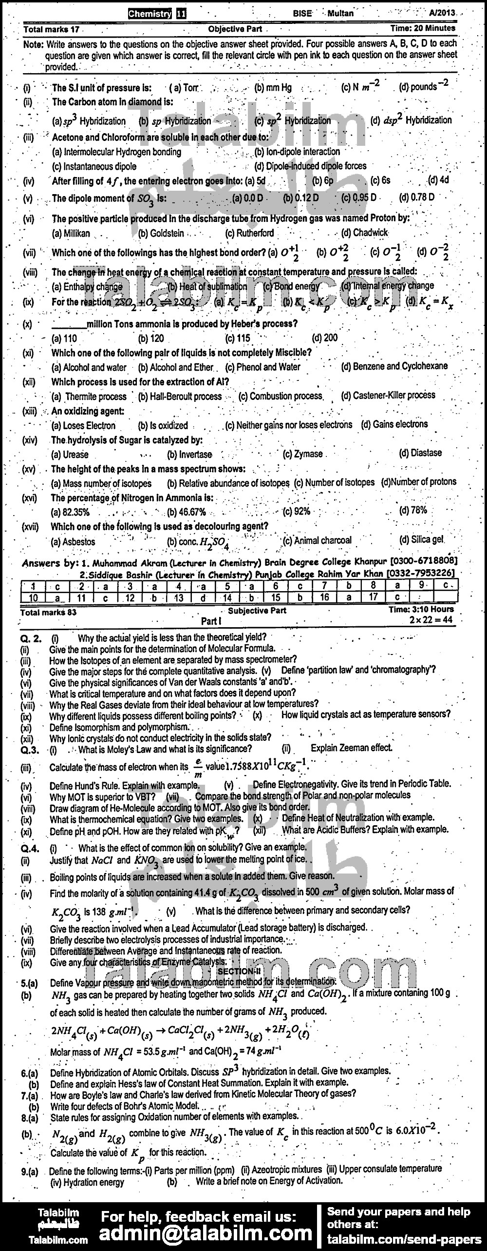 Chemistry 0 past paper for Group-I 2013