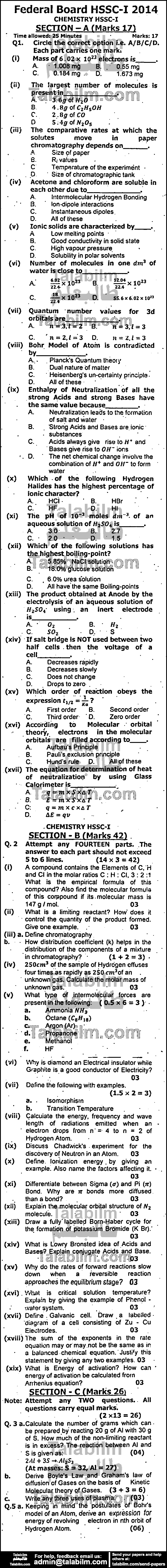 Chemistry 0 past paper for Group-I 2014