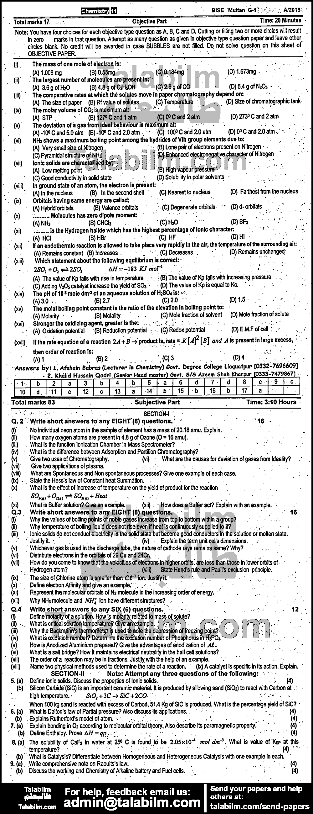 Chemistry 0 past paper for Group-I 2015