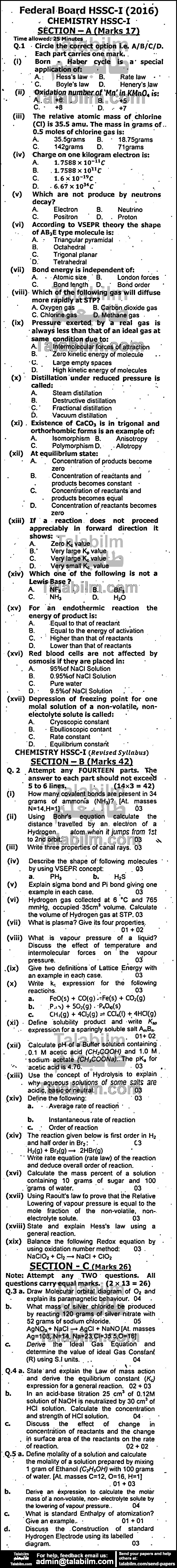 Chemistry 0 past paper for Group-I 2016