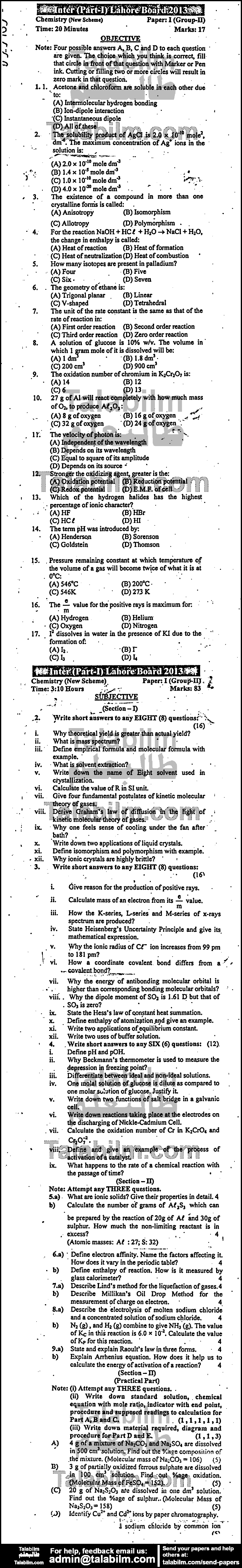 Chemistry 0 past paper for Group-II 2013