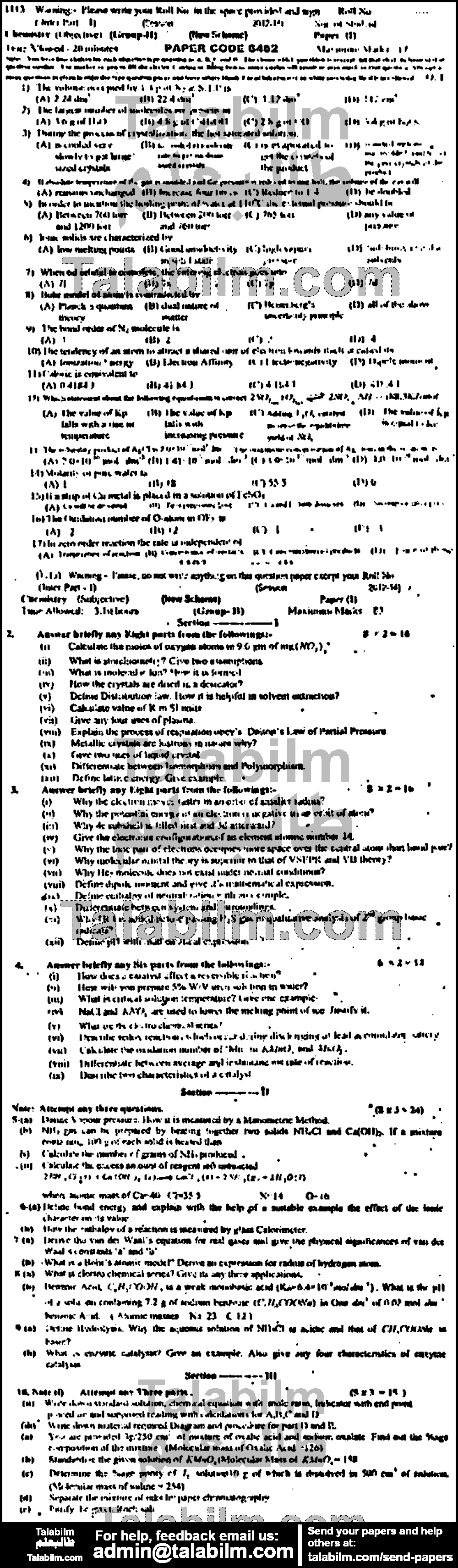 Chemistry 0 past paper for Group-II 2013