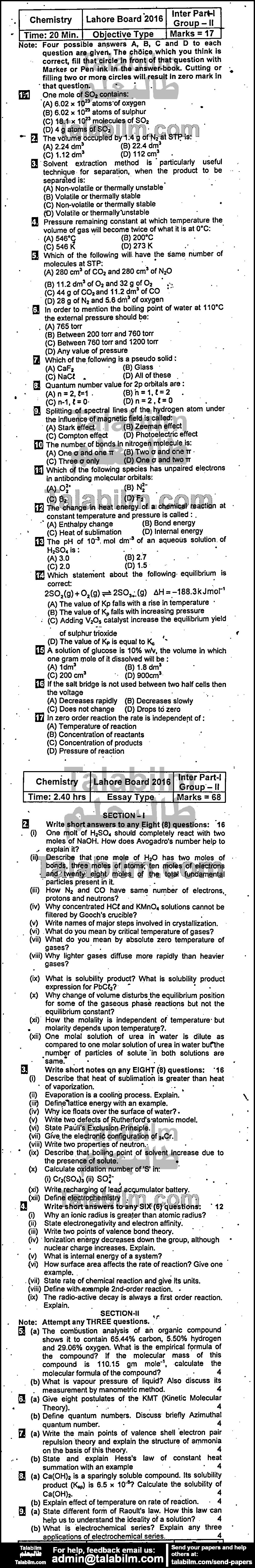 Chemistry 0 past paper for Group-II 2016