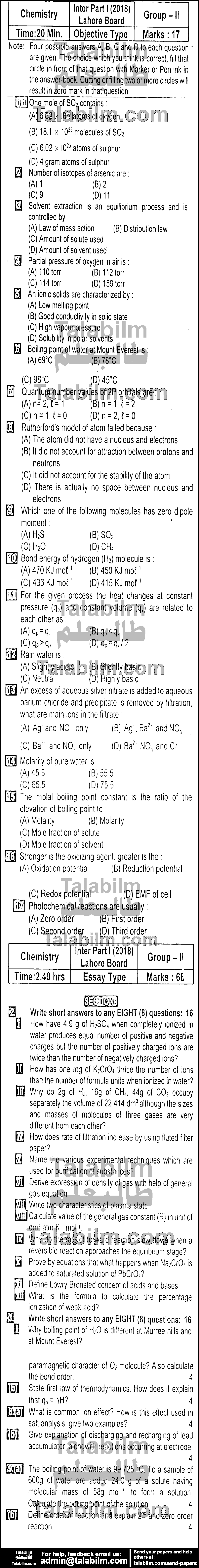 Chemistry 0 past paper for Group-II 2018