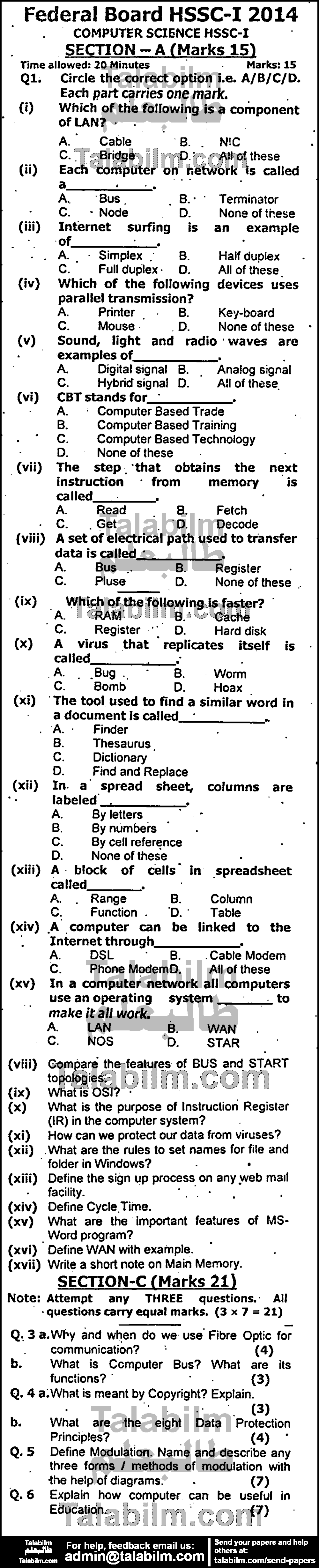 Computer Science 0 past paper for Group-I 2014