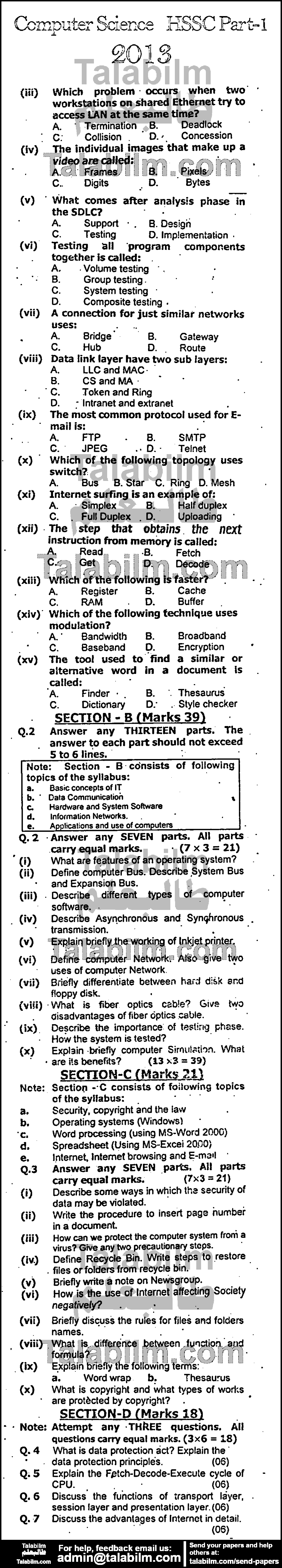 Computer Science 0 past paper for Group-I 2017