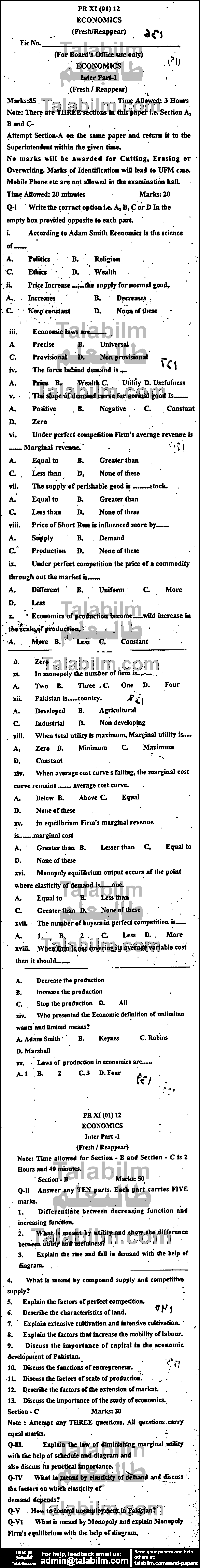 Economics 0 past paper for Group-I 2012