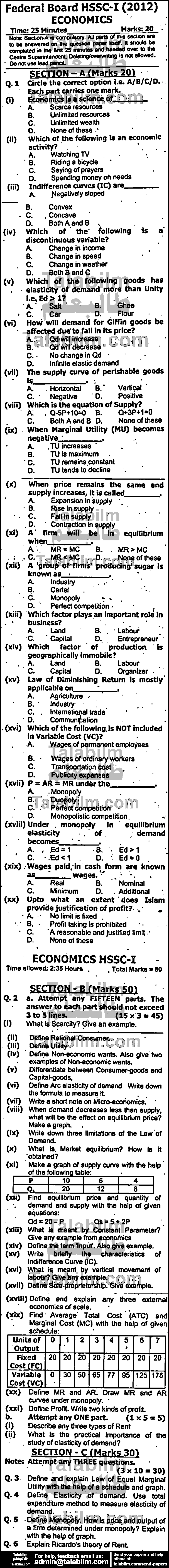 Economics 0 past paper for Group-I 2012