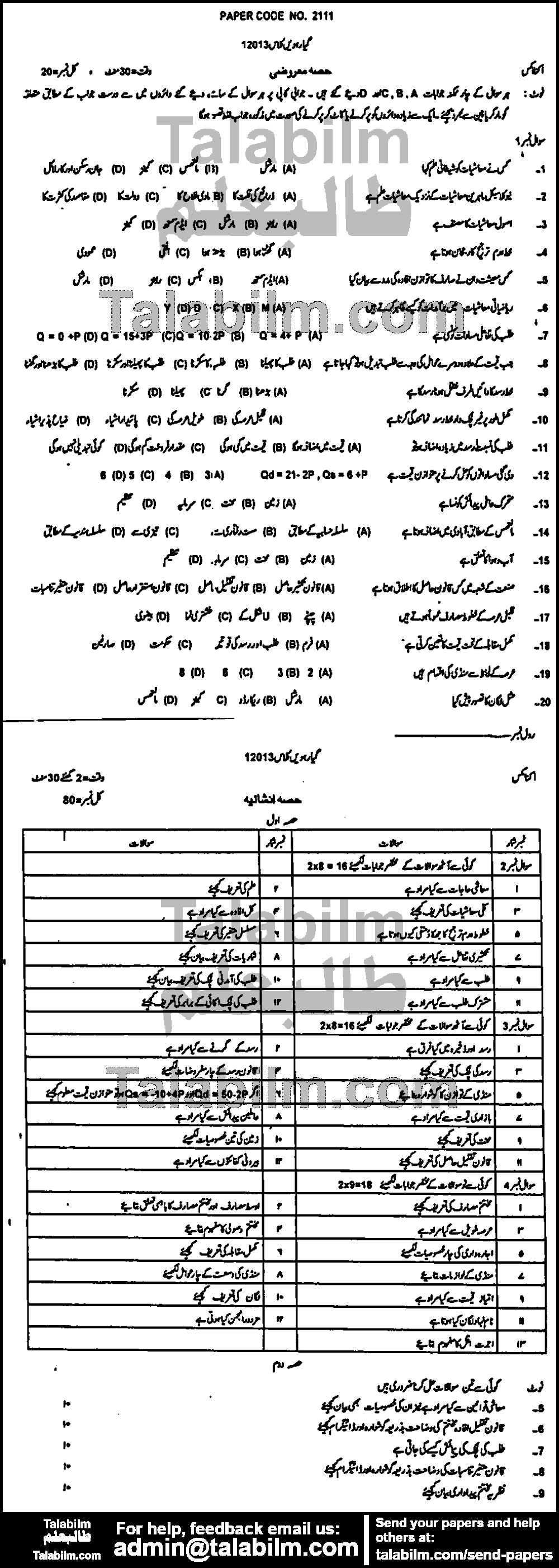 Economics 0 past paper for Group-I 2013