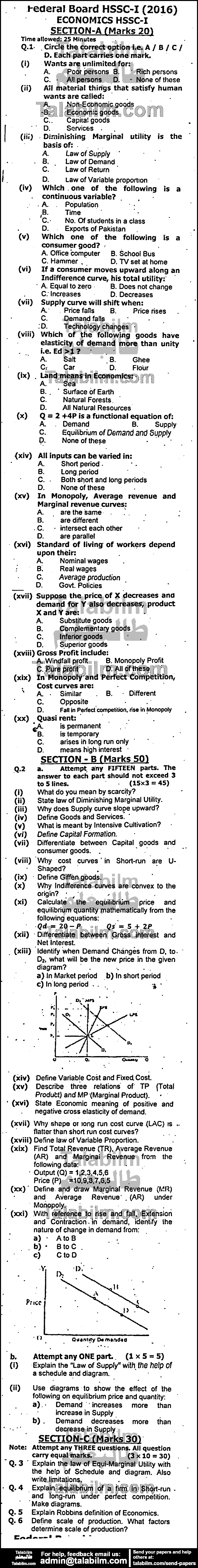 Economics 0 past paper for Group-I 2016