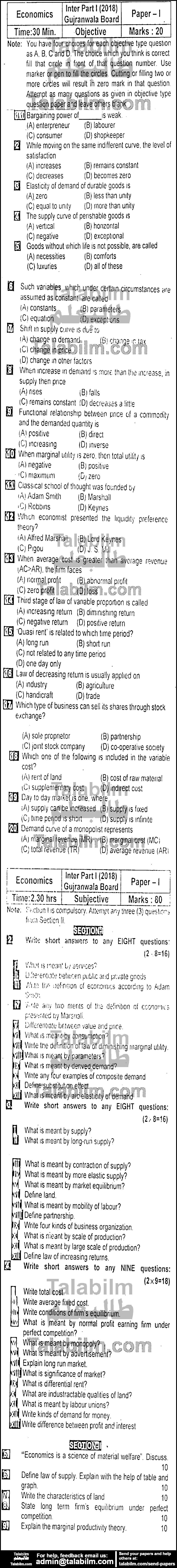 Economics 0 past paper for Group-I 2018