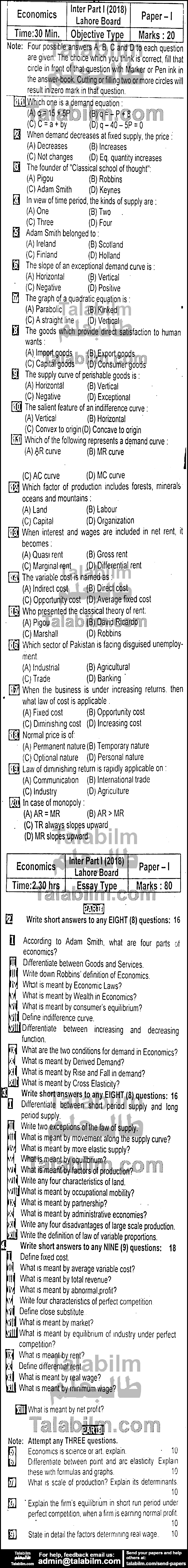 Economics 0 past paper for Group-I 2018