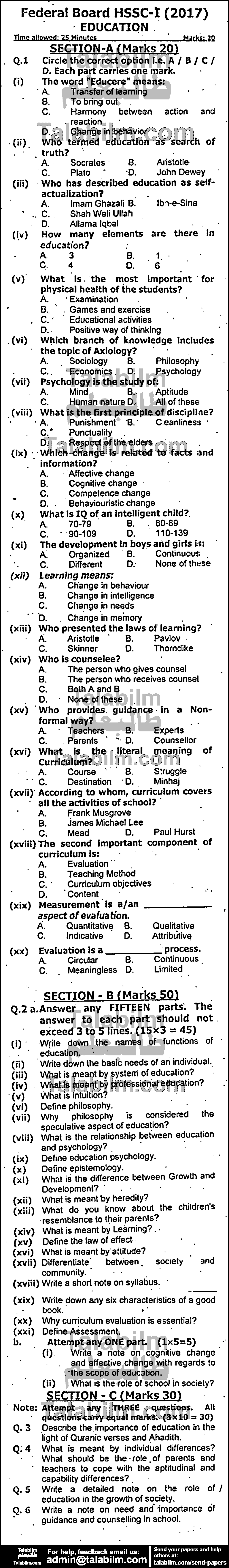 Education 0 past paper for Group-I 2017