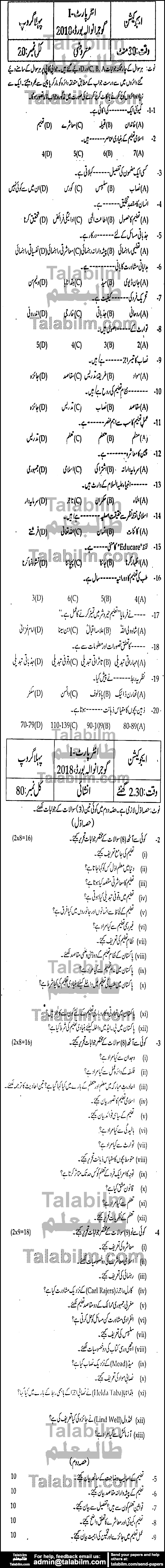 Education 0 past paper for Group-I 2018