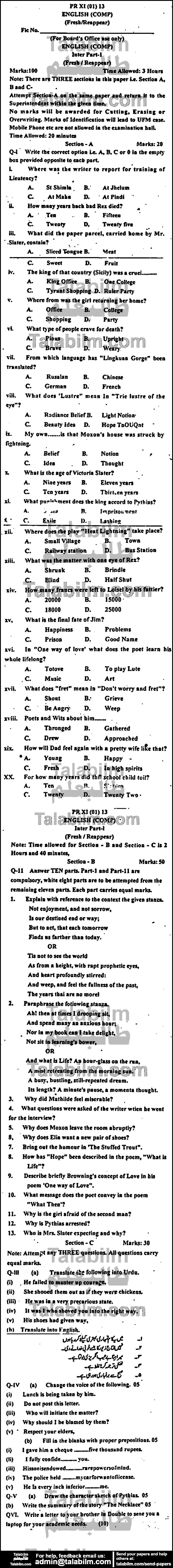 English 0 past paper for Group-I 2013