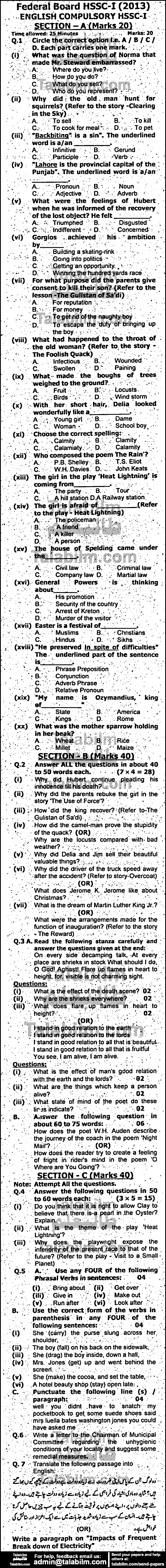 English 0 past paper for Group-I 2013