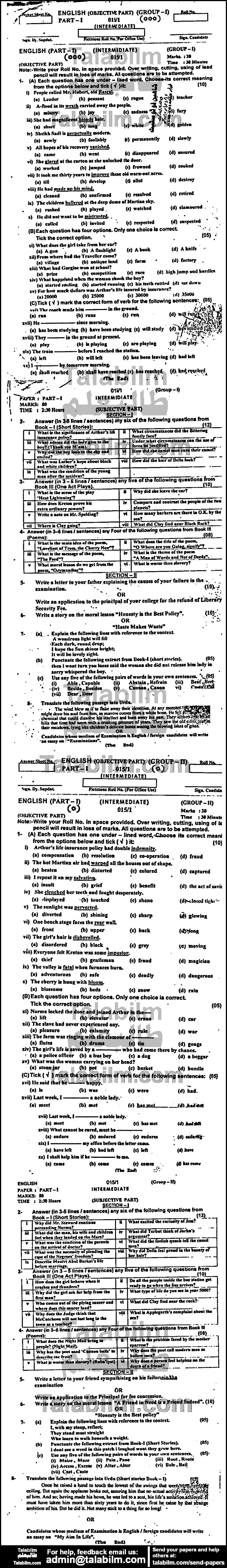 English 0 past paper for Group-I 2015