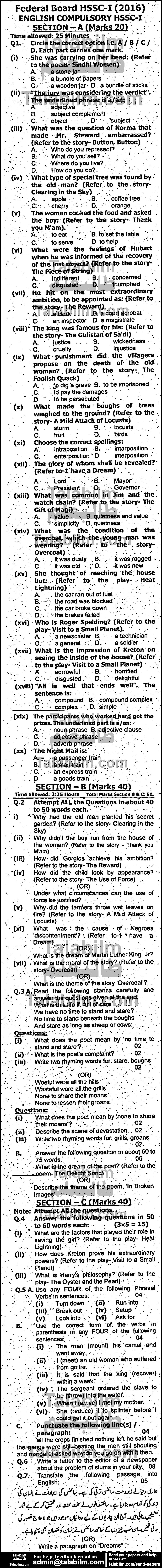 English 0 past paper for Group-I 2016