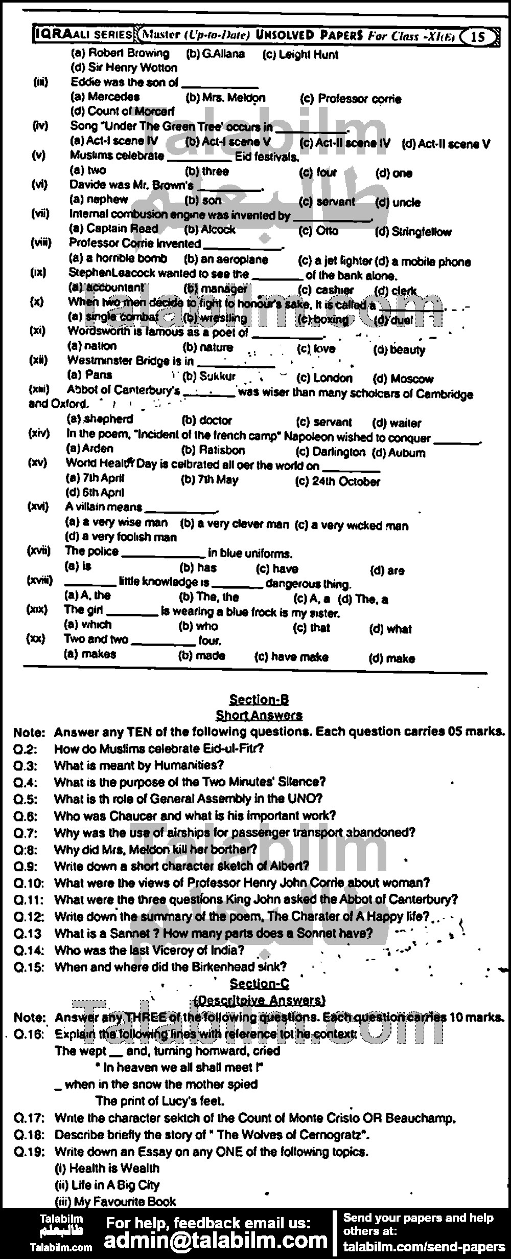 English 0 past paper for Group-I 2017