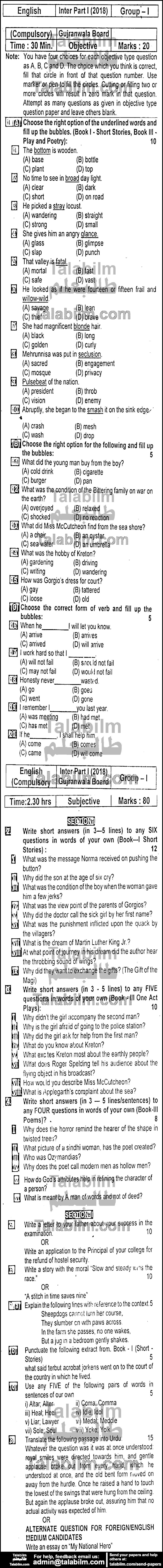 English 0 past paper for Group-I 2018