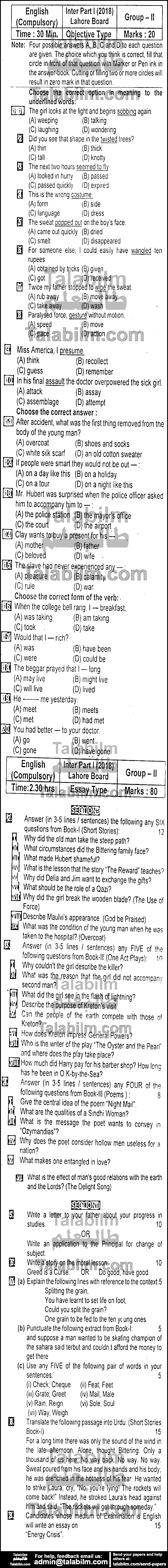 English 0 past paper for Group-II 2018