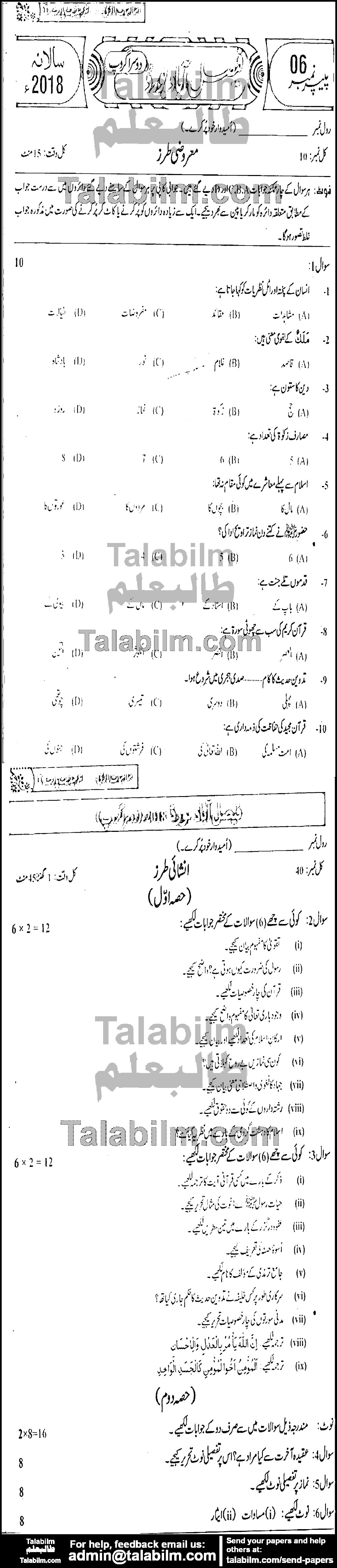 Islamiat Compulsory 0 past paper for Group-II 2018