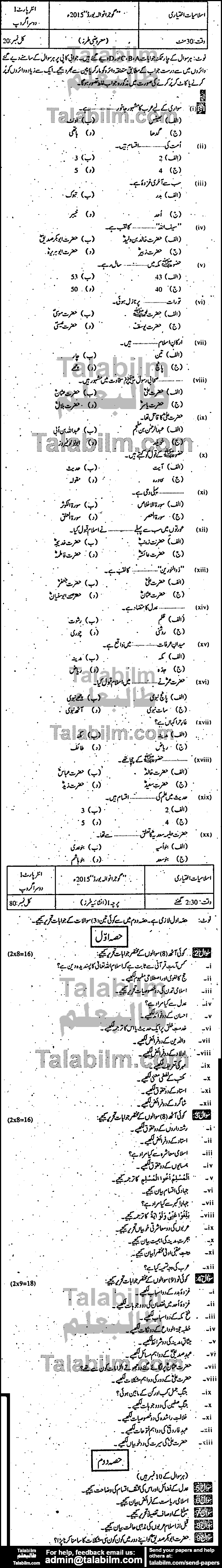 Islamiat Elective 0 past paper for Group-II 2015