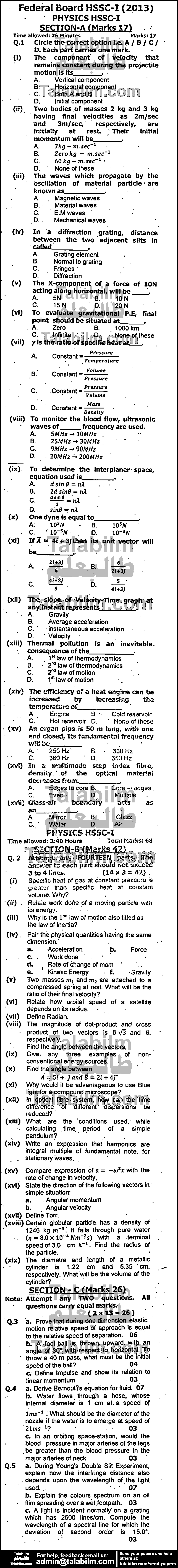 Physics 0 past paper for Group-I 2013