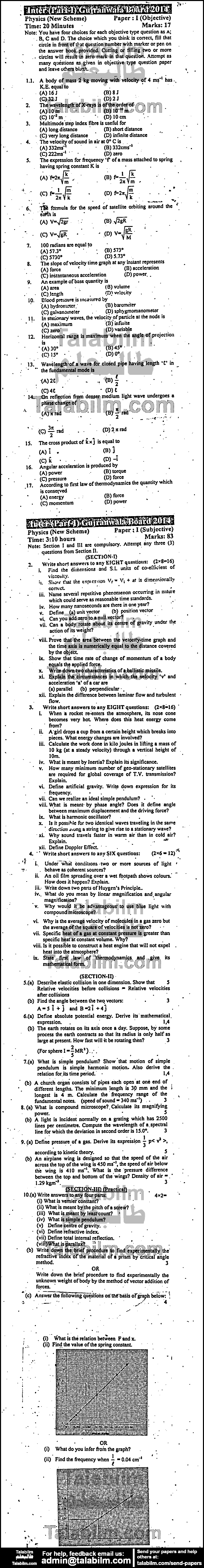 Physics 0 past paper for Group-I 2014