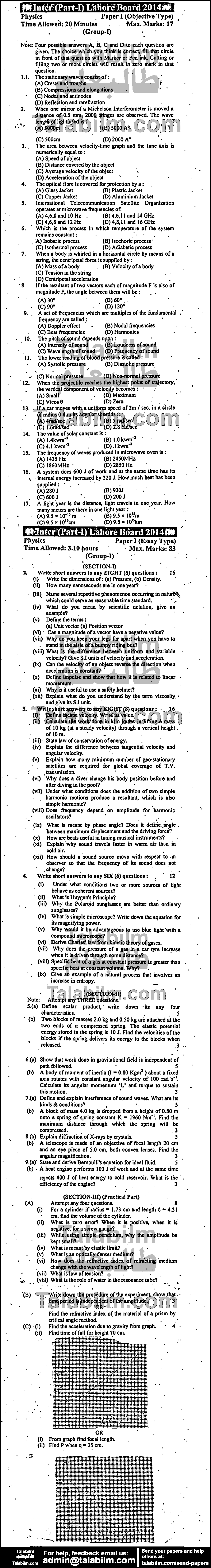 Physics 0 past paper for Group-I 2014