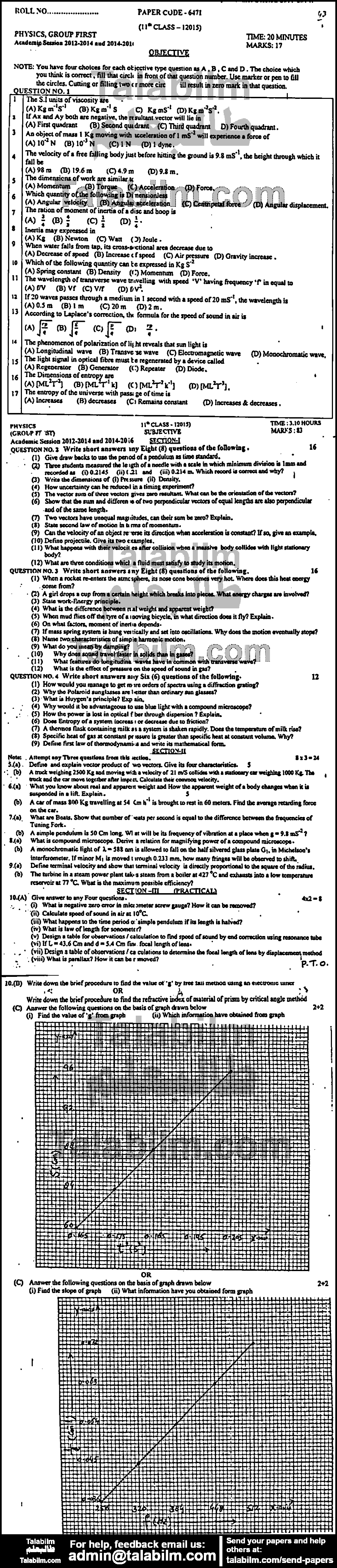 Physics 0 past paper for Group-I 2015