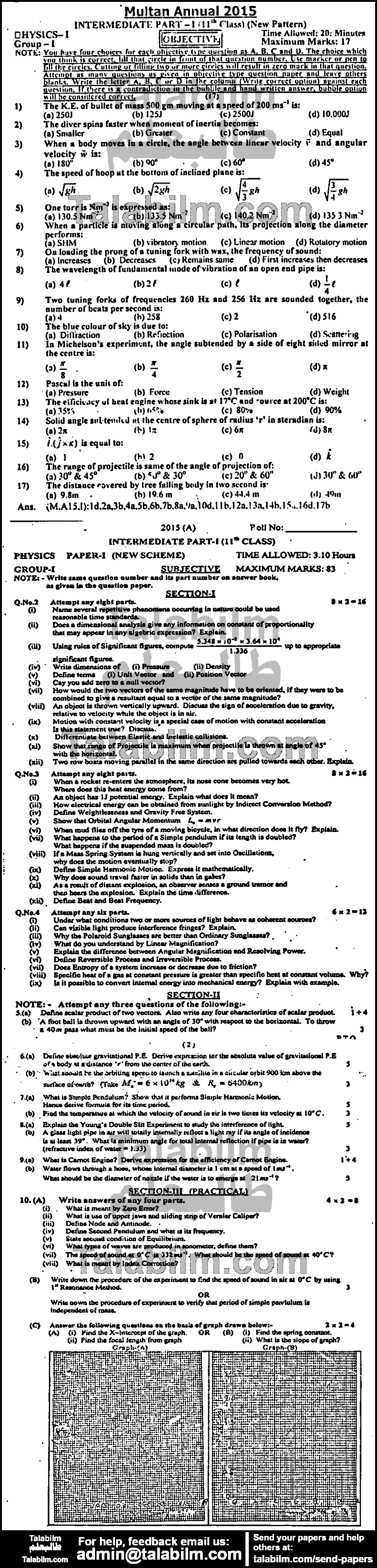 Physics 0 past paper for Group-I 2015