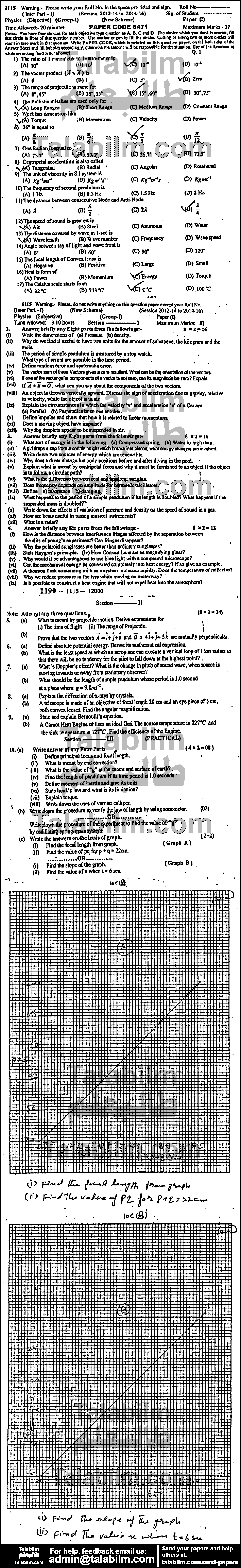 Physics 0 past paper for Group-I 2015