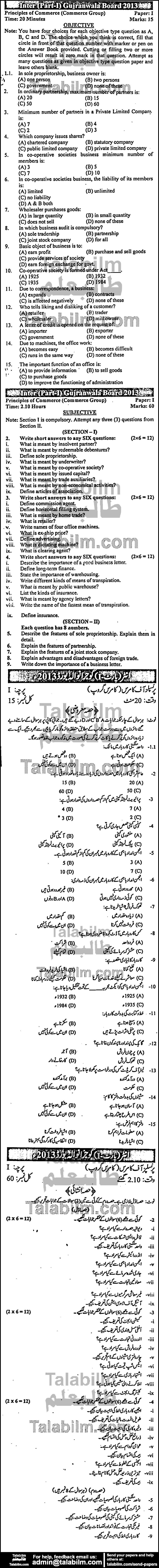 Principles Of Commerce 0 past paper for Group-I 2013