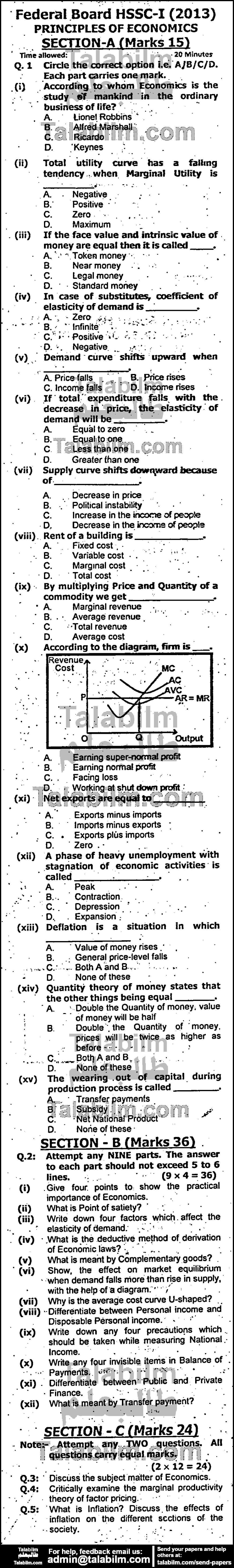 Principles Of Economics 0 past paper for Group-I 2013