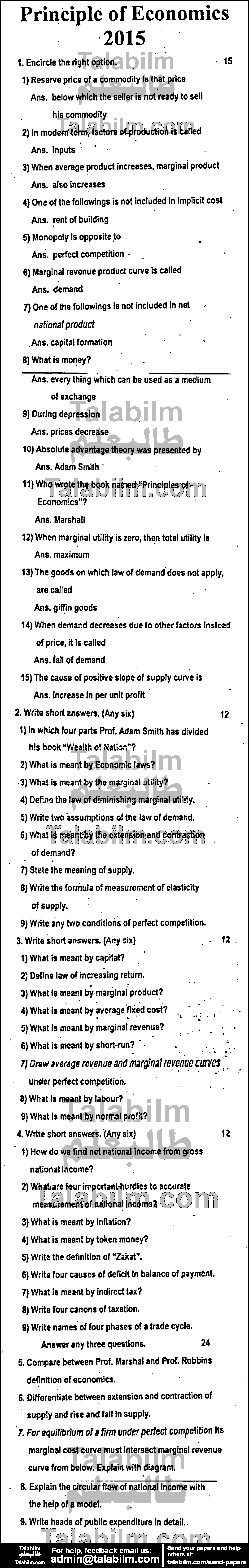 Principles Of Economics 0 past paper for Group-I 2015