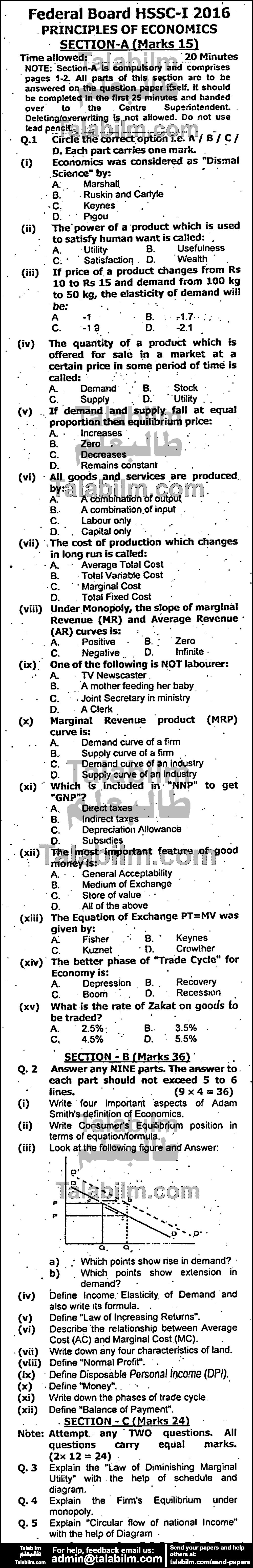 Principles Of Economics 0 past paper for Group-I 2016