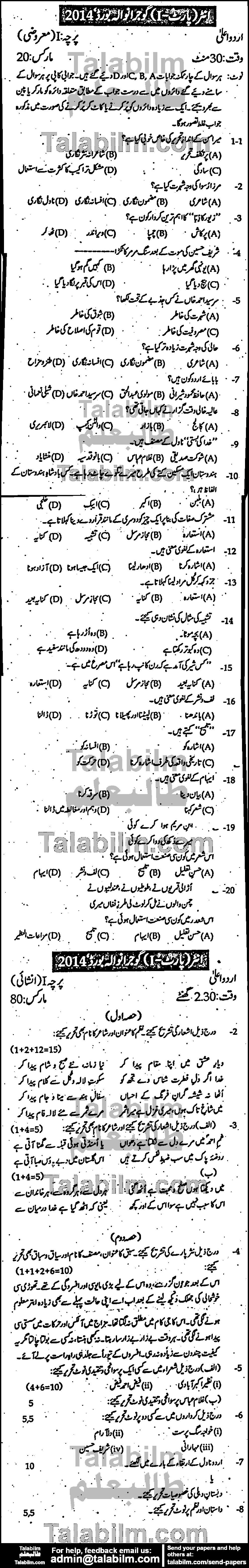 Urdu 0 past paper for Group-I 2014