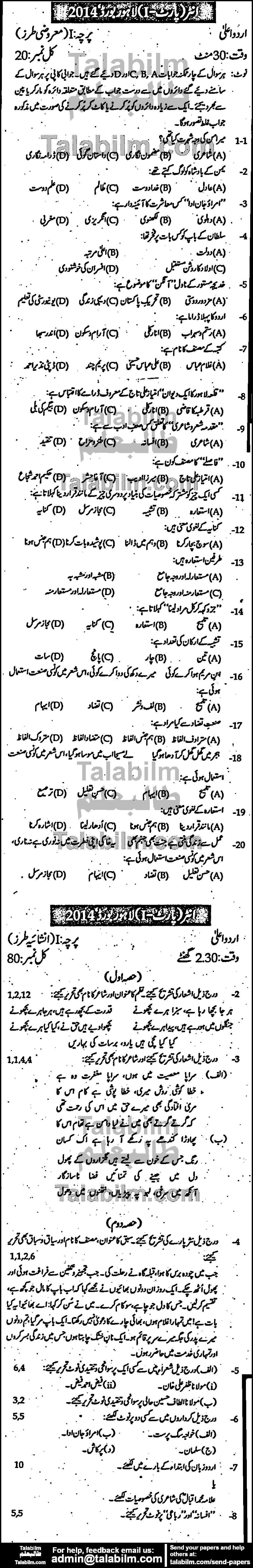 Urdu 0 past paper for Group-I 2014