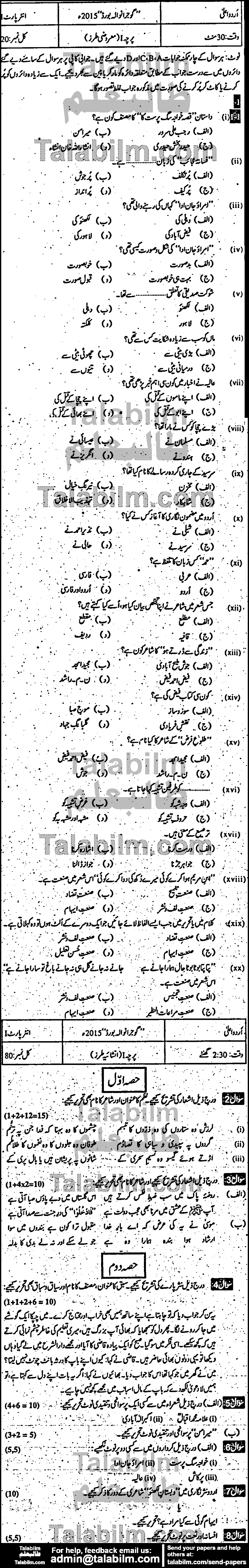 Urdu 0 past paper for Group-I 2015