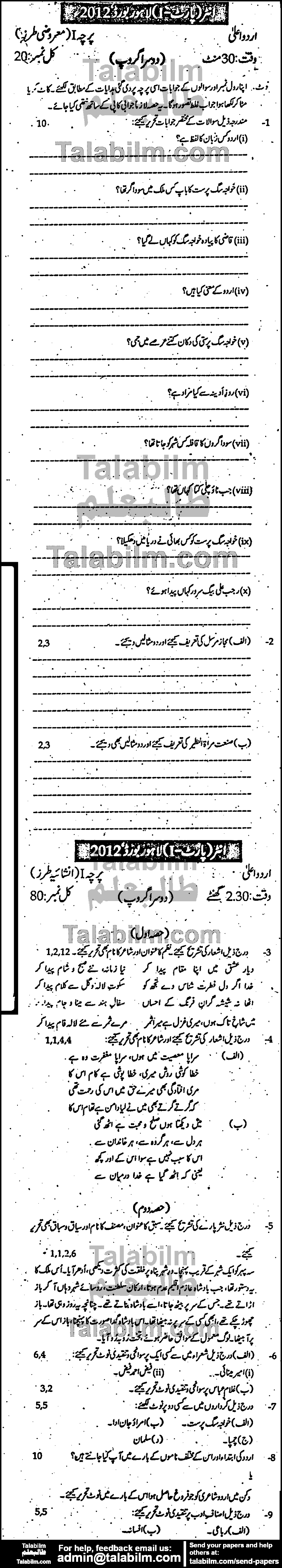 Urdu 0 past paper for Group-II 2012