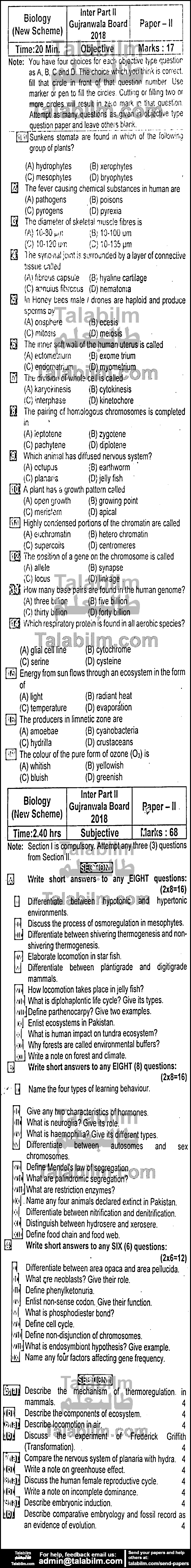 Biology 0 past paper for Group-II 2018