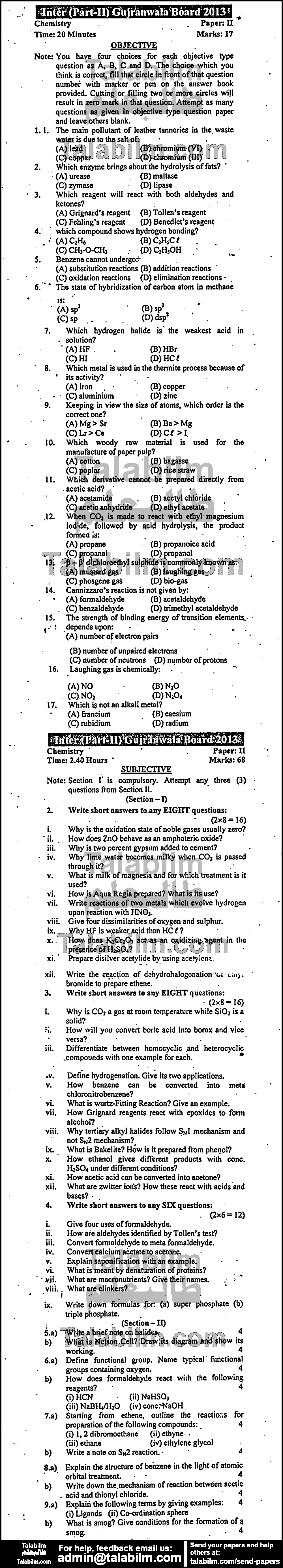 Chemistry 0 past paper for Group-I 2013