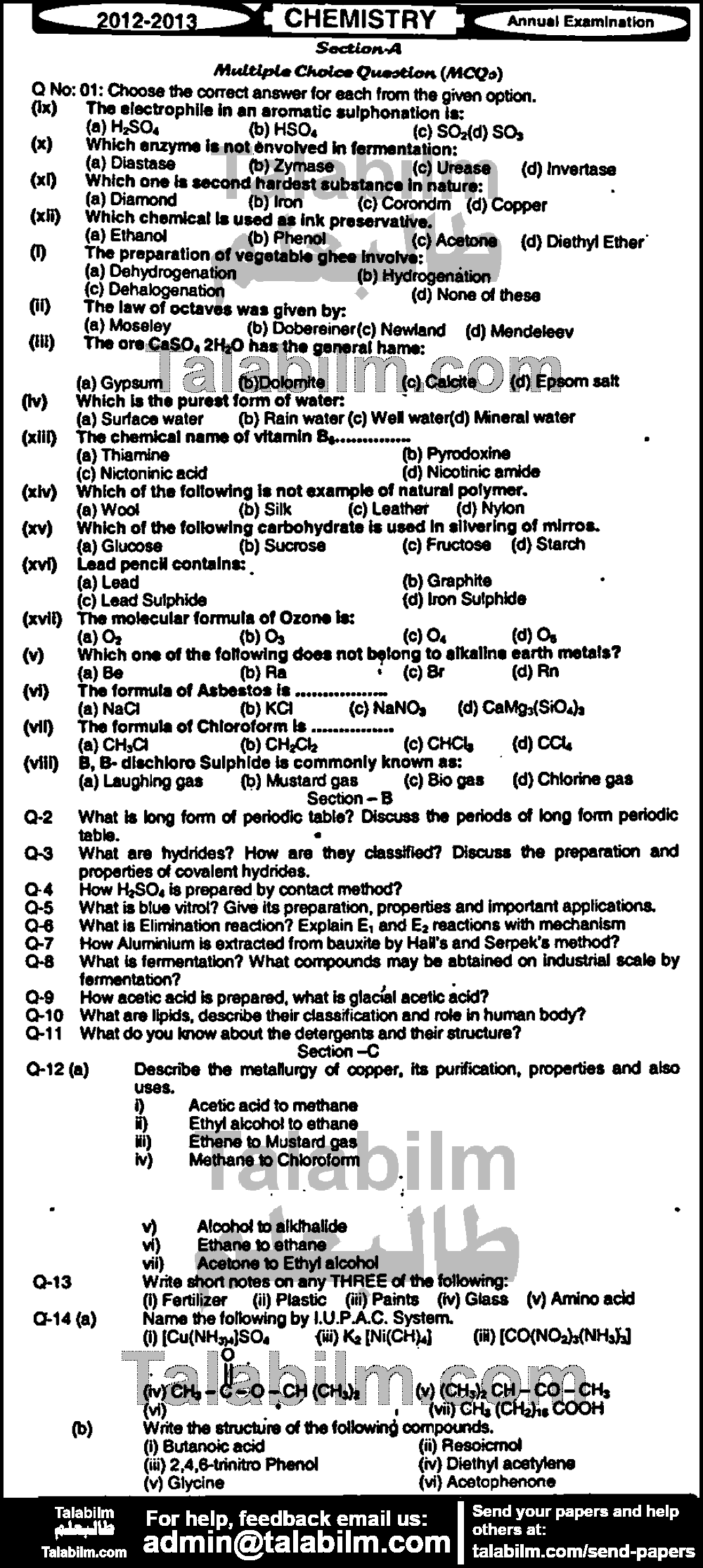 Chemistry 0 past paper for Group-I 2013