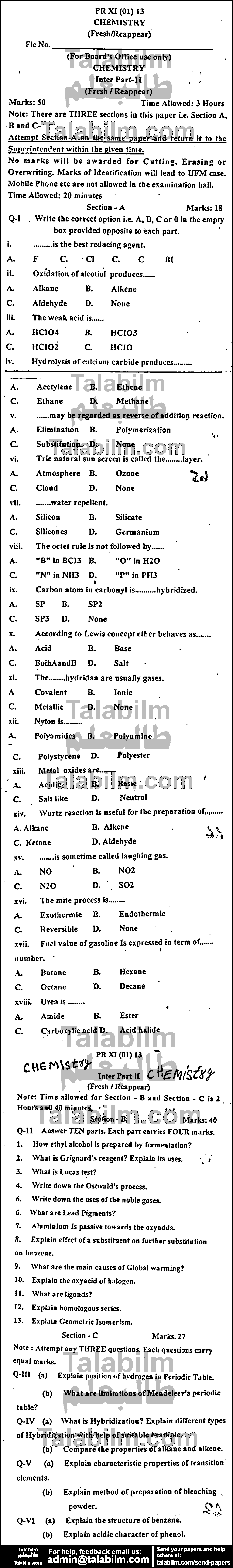 Chemistry 0 past paper for Group-I 2013