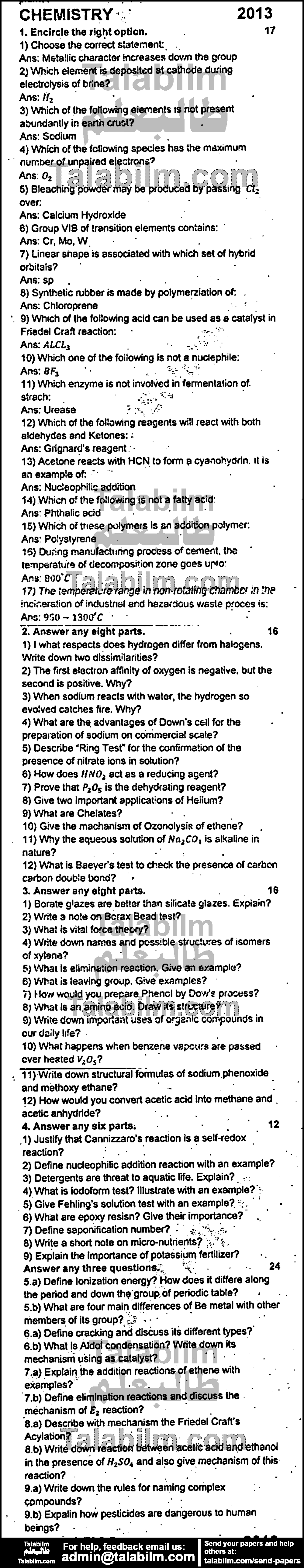 Chemistry 0 past paper for Group-I 2013