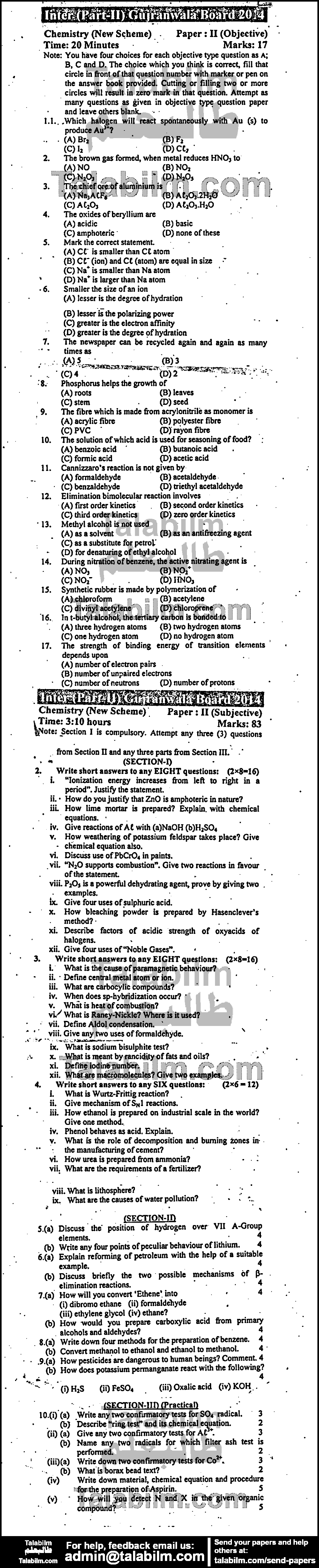 Chemistry 0 past paper for Group-I 2014